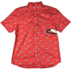 Old Navy Slim Fit Button Up Shirt Size M Coral Pink Orange Pelican Bird